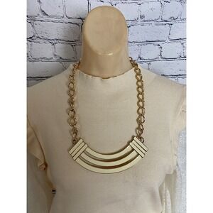Vintage Monet Signed White Enamel Goldtone Statement Necklace 25"